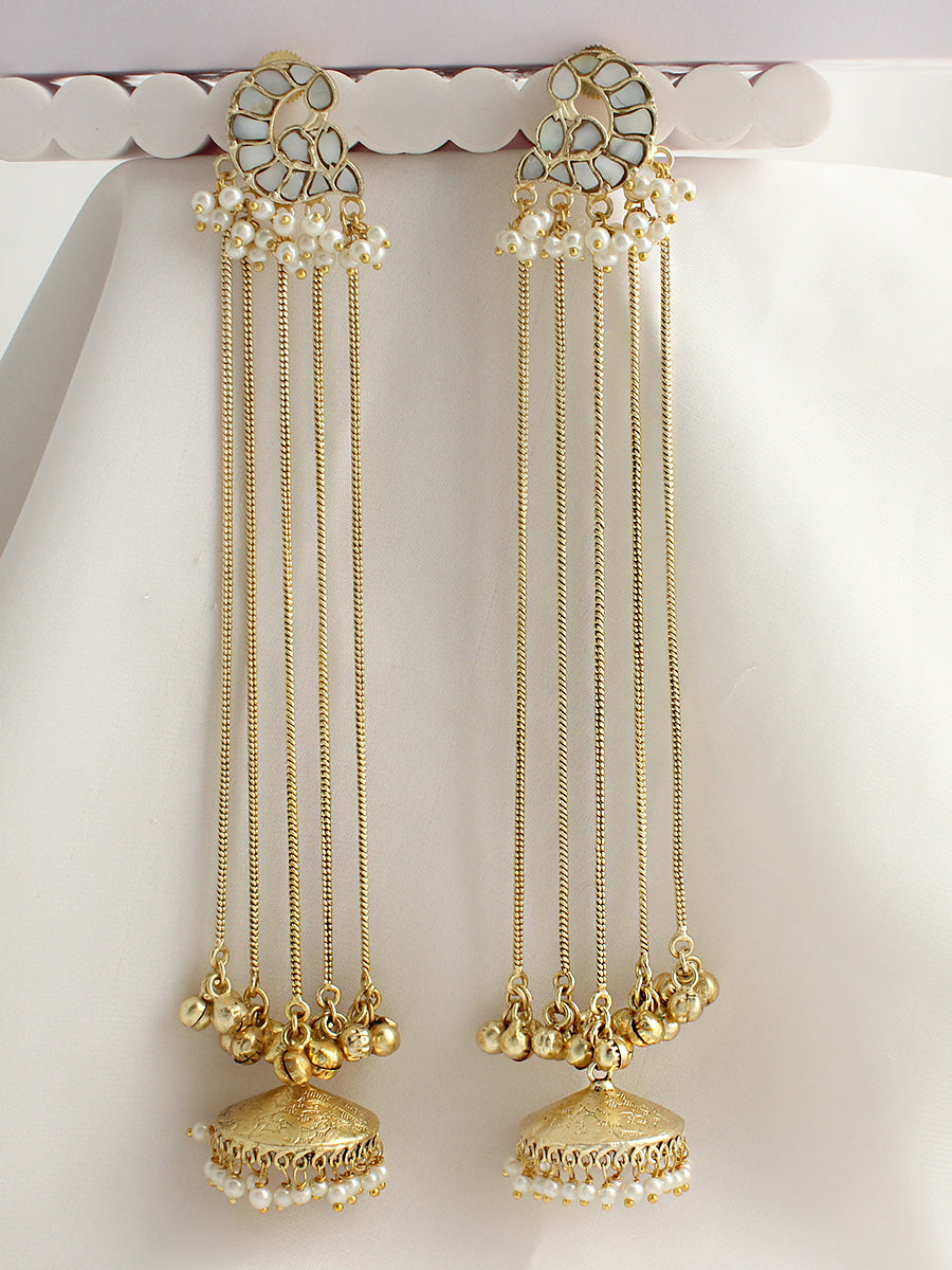 Mayuri Long Jhumki Earrings-MOP