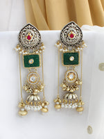 Devika Long Jhumka / Jhumki Earrings-Green