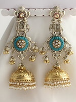 Yashvi Long Jhumka / Jhumki Earrings-Turquoise