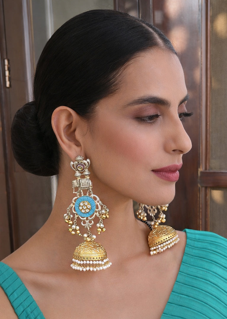Yashvi Long Jhumka / Jhumki Earrings-Turquoise