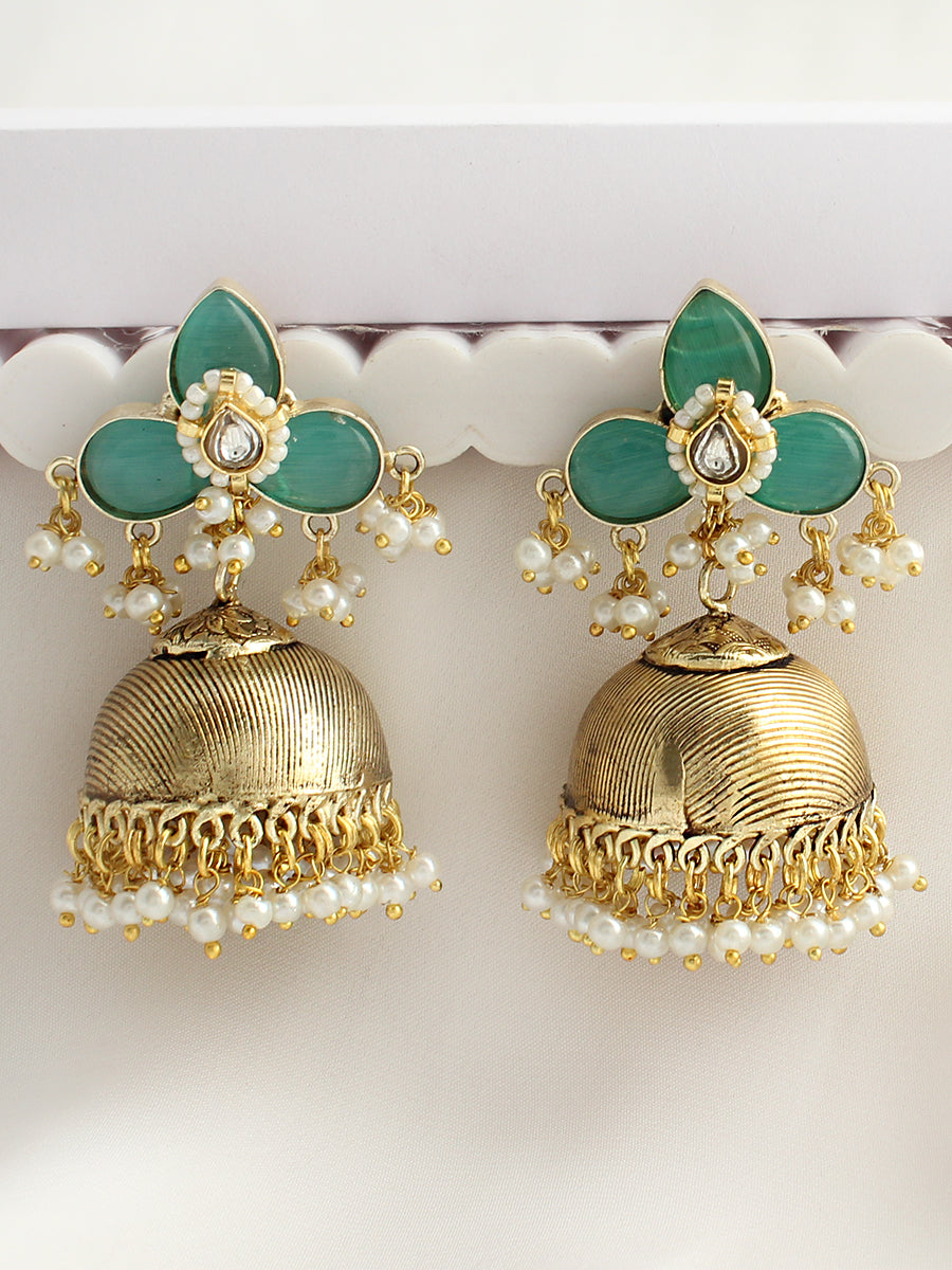 Palakshi Jhumki Earrings-Mint Green