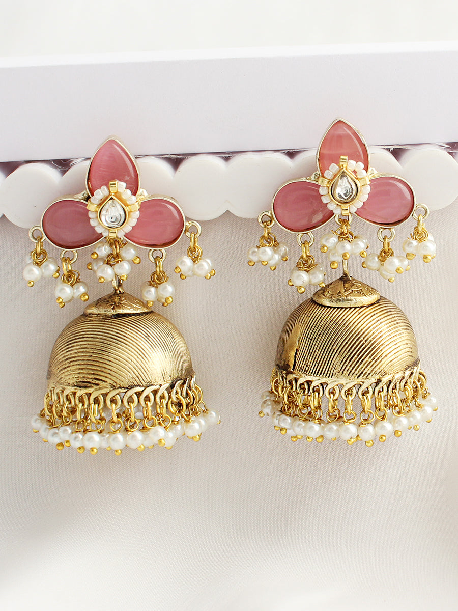 Palakshi Jhumki Earrings-Pastel Pink