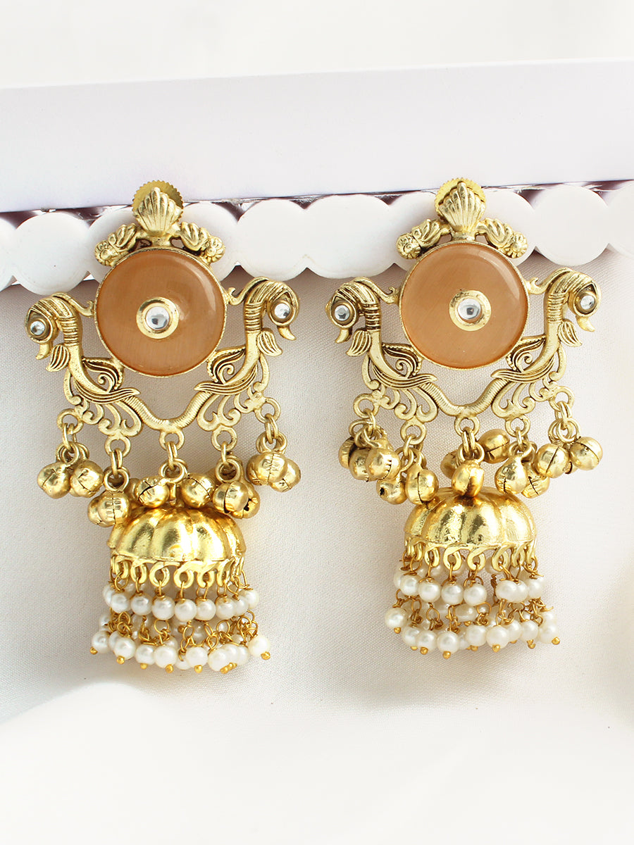 Maitri Jhumki Earrings-Peach