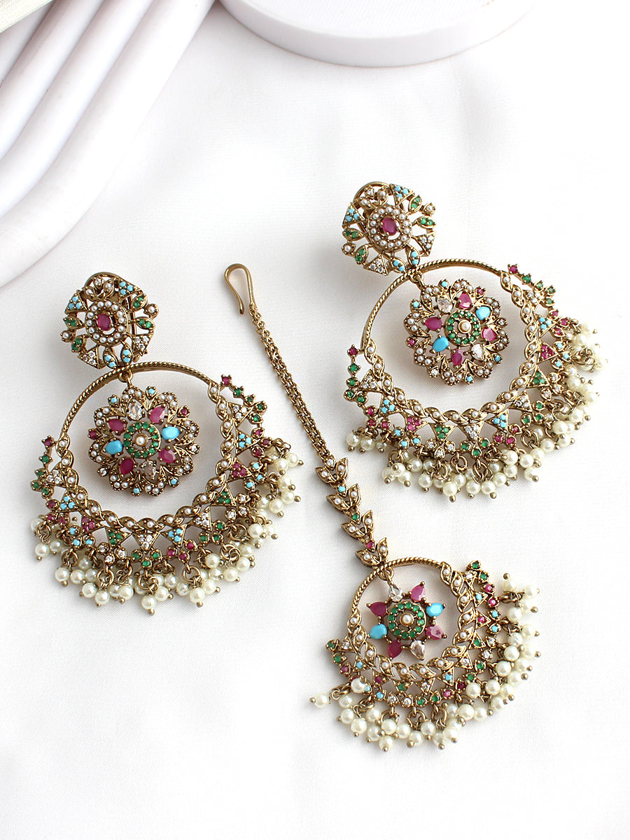 Ziana Earrings & Tikka-Multicolor