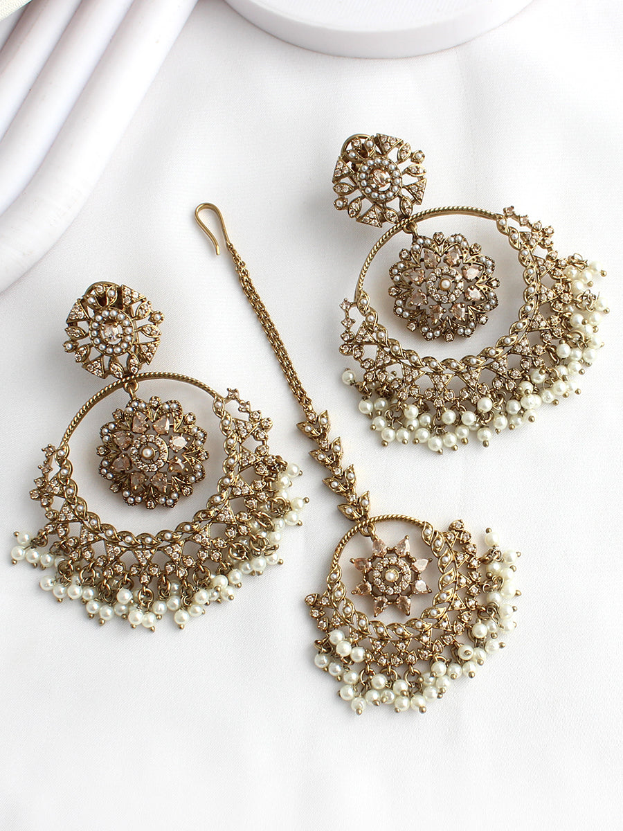 Ziana Earrings & Tikka-Pearl