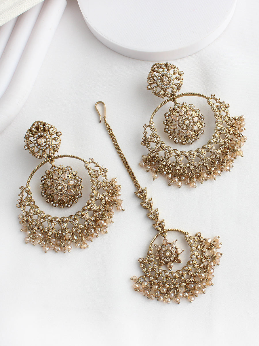 Ziana Earrings & Tikka-Gold