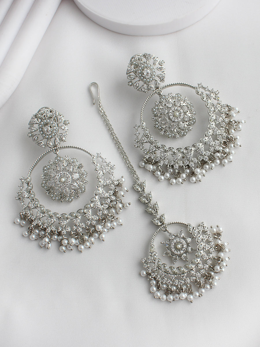 Ziana Earrings & Tikka-Silver