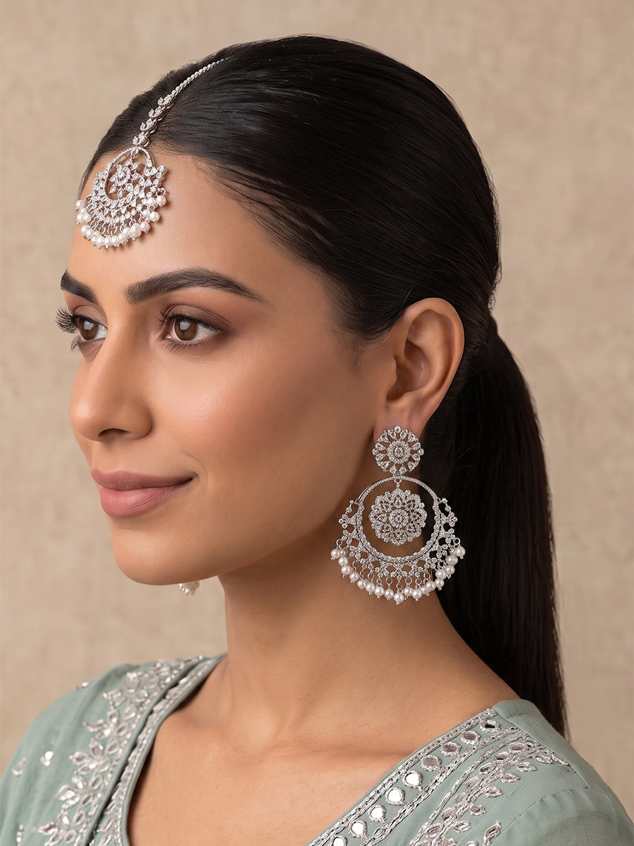 Ziana Earrings & Tikka-Silver