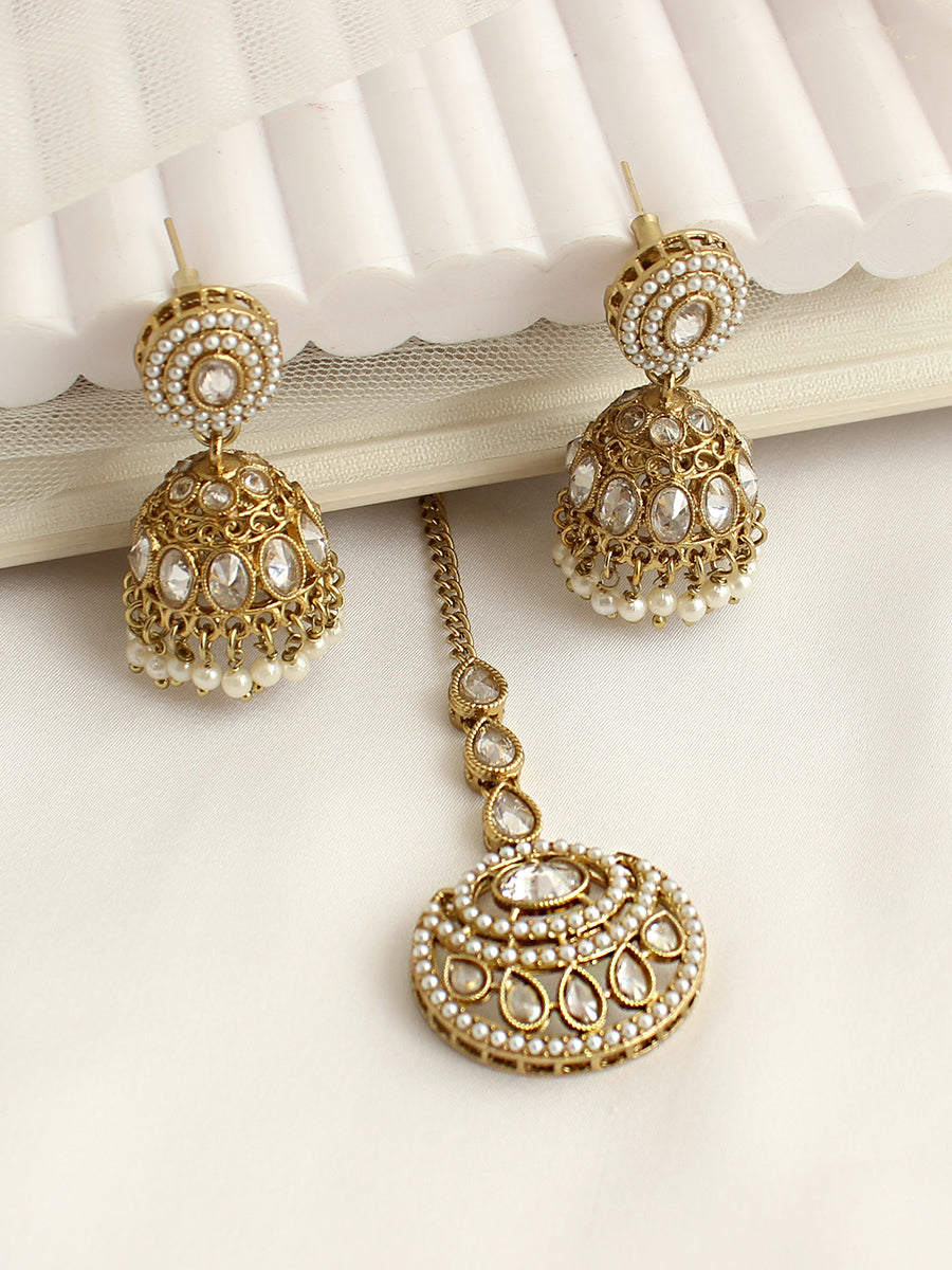 Lavika Earrings & Tikka-Gold