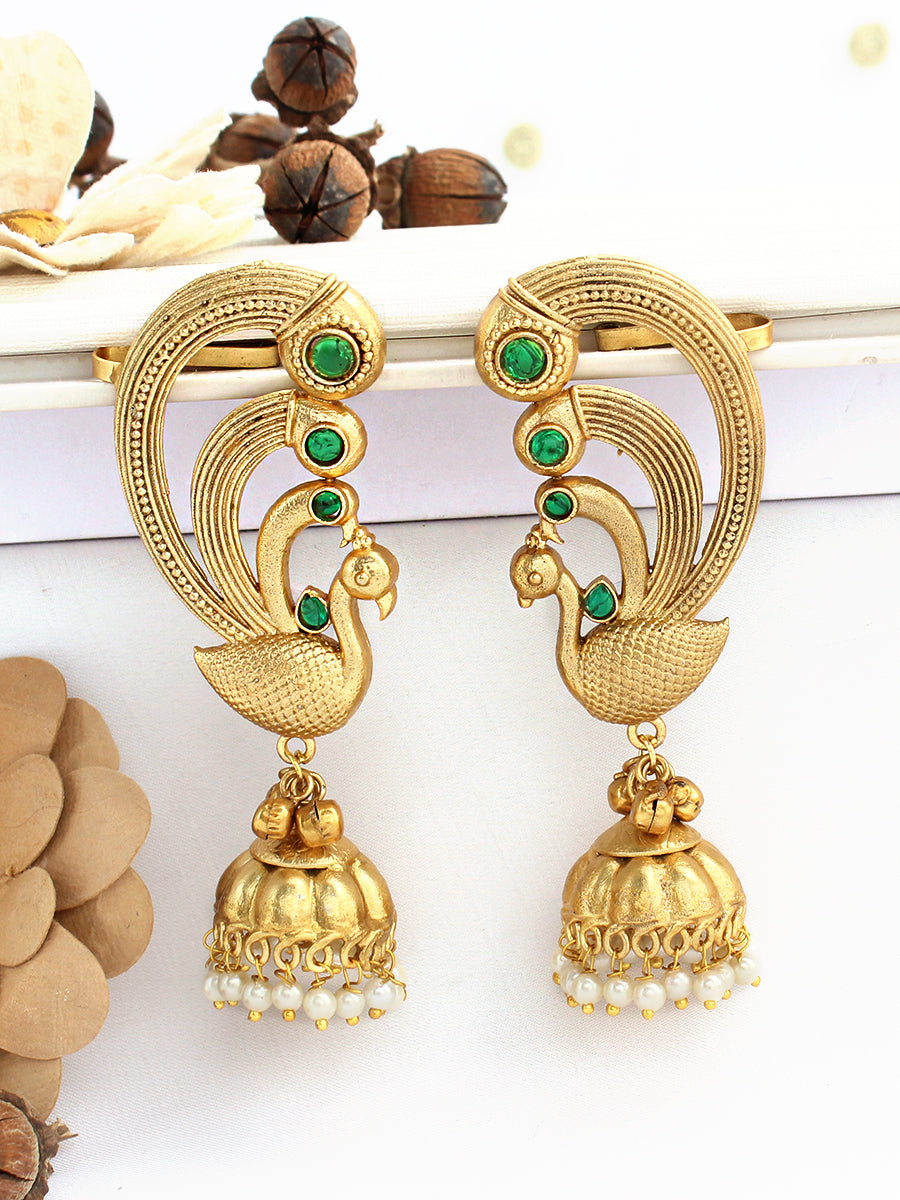 Urvika Kaanphool Jhumki Earring-Green