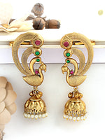 Urvika Kaanphool Jhumki Earrings-Pink / Green