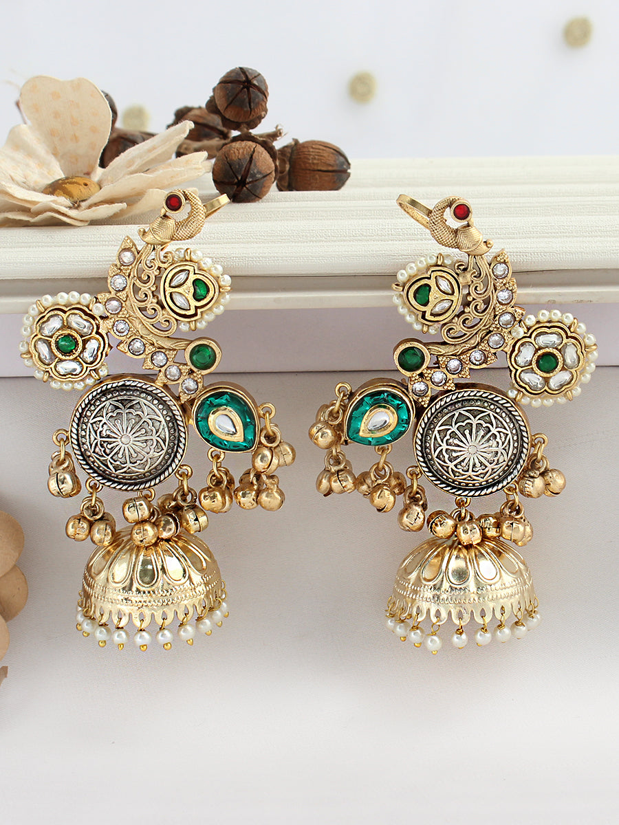 Nitara Kanphool Jhumki Earrings-Green