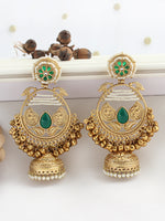 Anshula Long Jhumka Earrings-Green