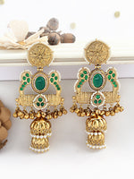 Urja Long Jhumki Earrings-Green