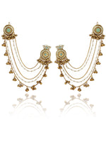 Pranali Stud Earrings with Earchain-Mint Green