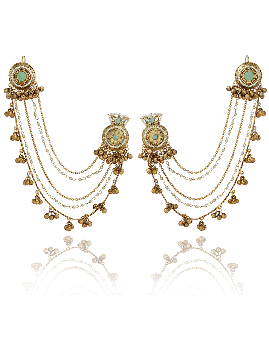 Pranali Stud Earrings with Earchain-Mint Green