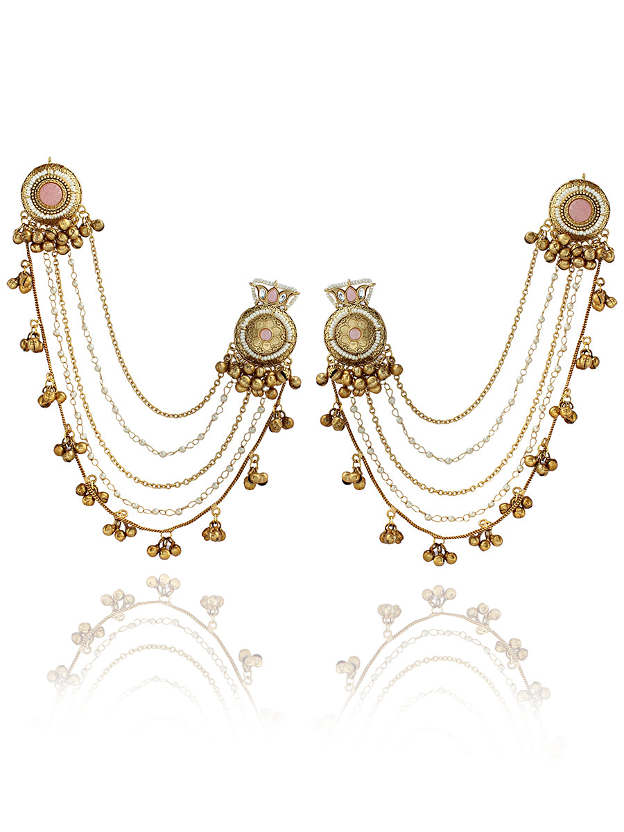 Pranali Stud Earrings with Earchain-Pastel Pink
