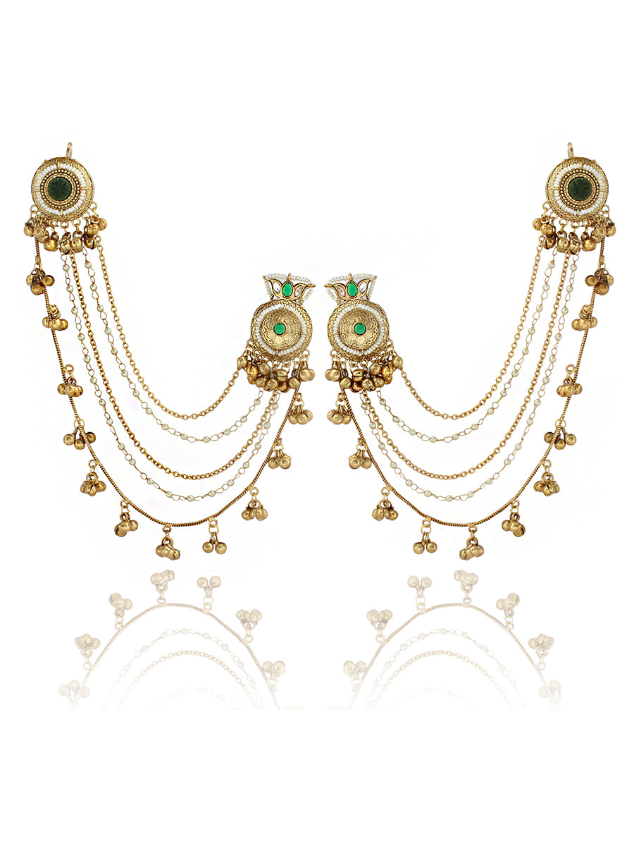 Pranali Stud Earrings with Earchain-Green