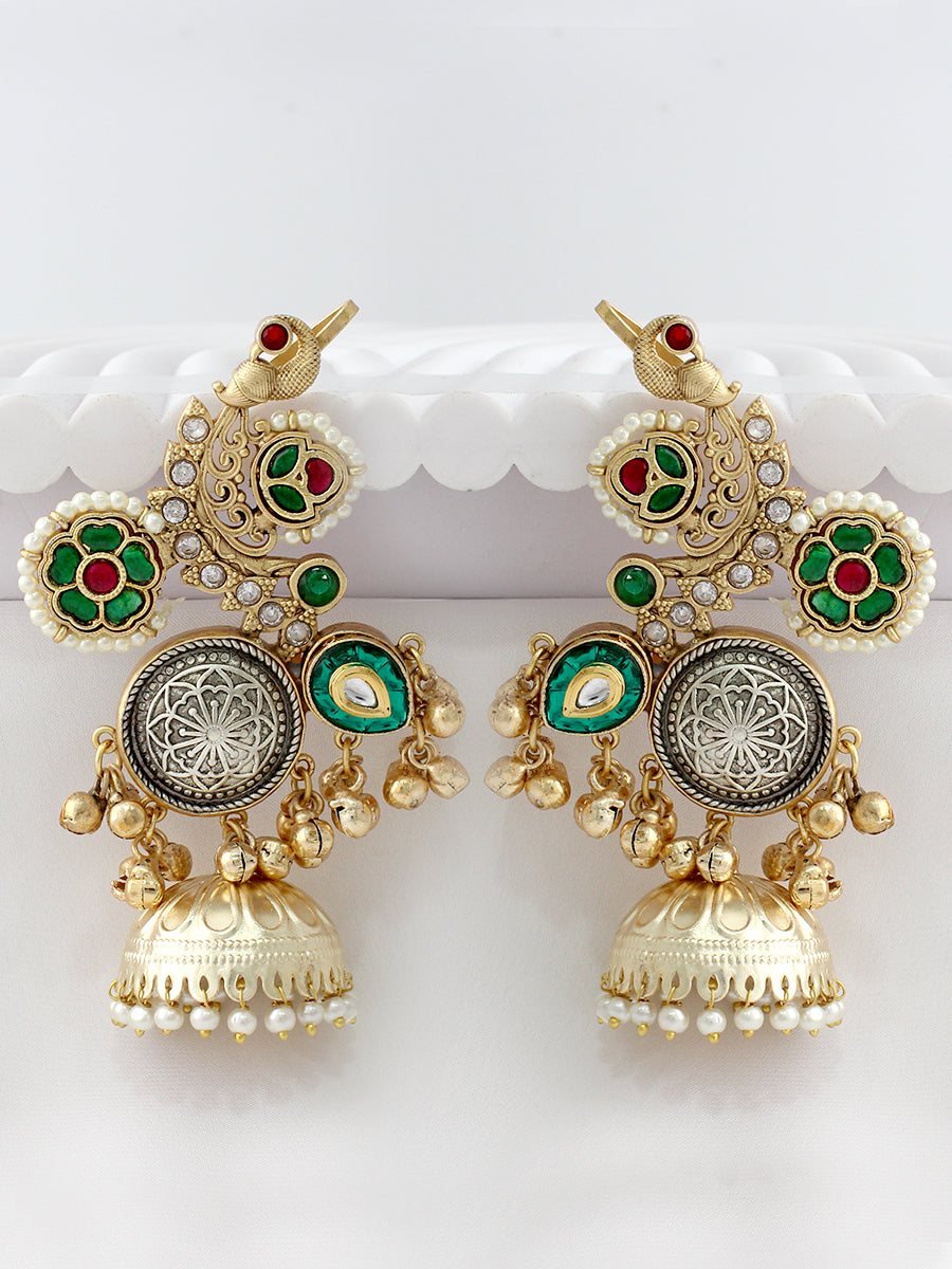 Nitara Kanphool Jhumki Earrings- Maroon/Green