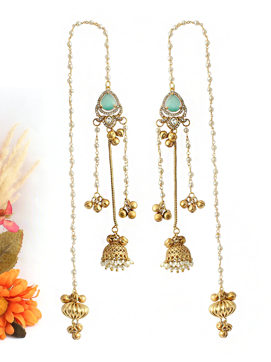 Amaya Long Jhumki Earrings-Mint Green