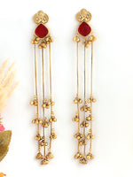 Pranjal Long Earrings-Maroon