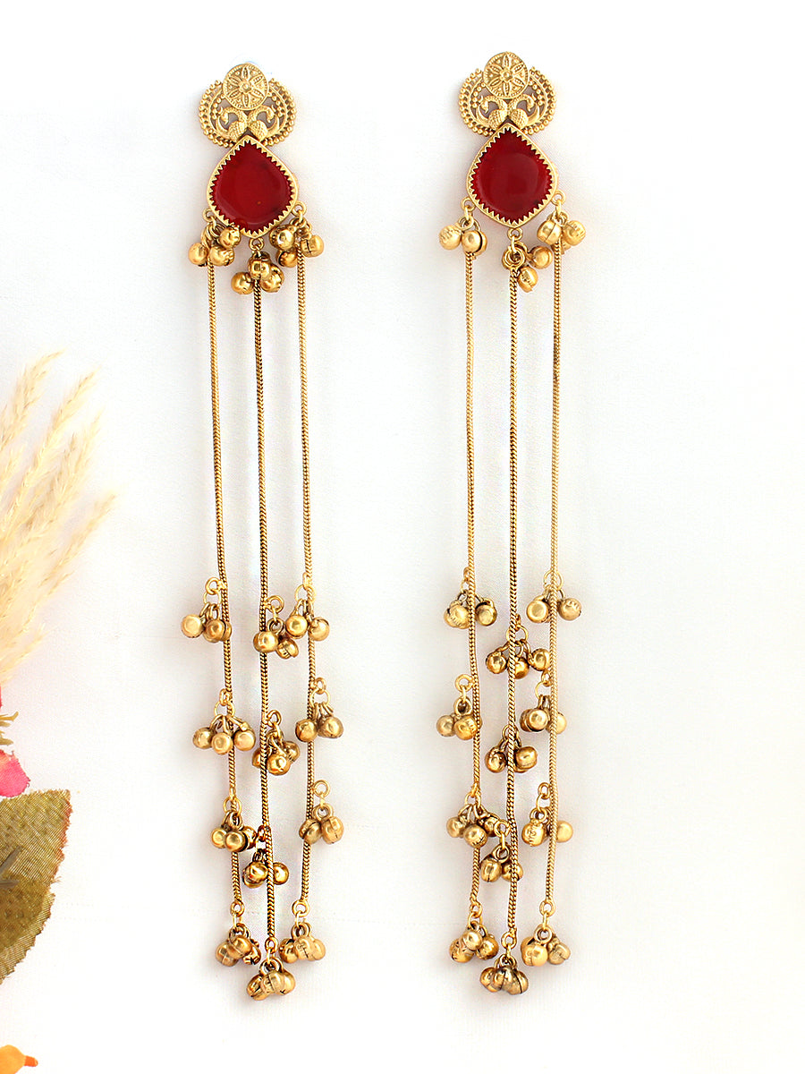 Pranjal Long Earrings-Maroon