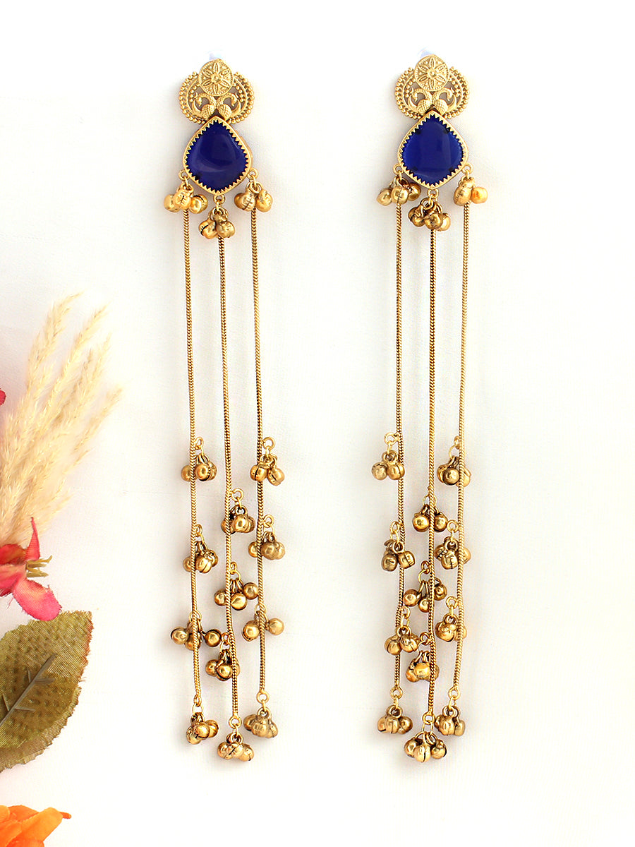 Pranjal Long Earrings-Blue