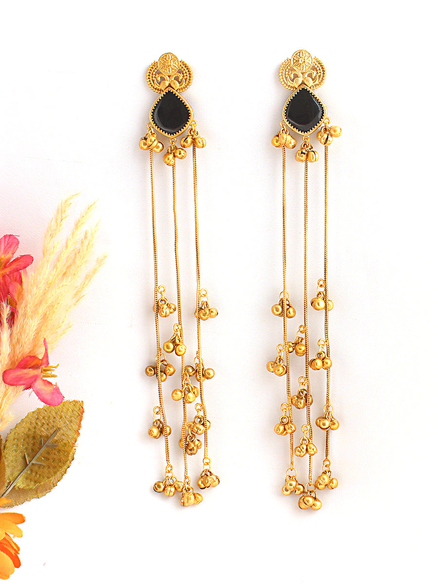 Pranjal Long Earrings-Black