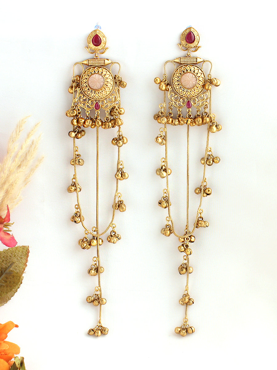 Prakshi Long Earrings-Pastel Pink