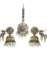 Ivana Mirror Jhumki Earrings Tikka With Ear Chain