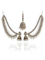 Nirvi Mirror Earrings Tikka With Ear Chain-Gold