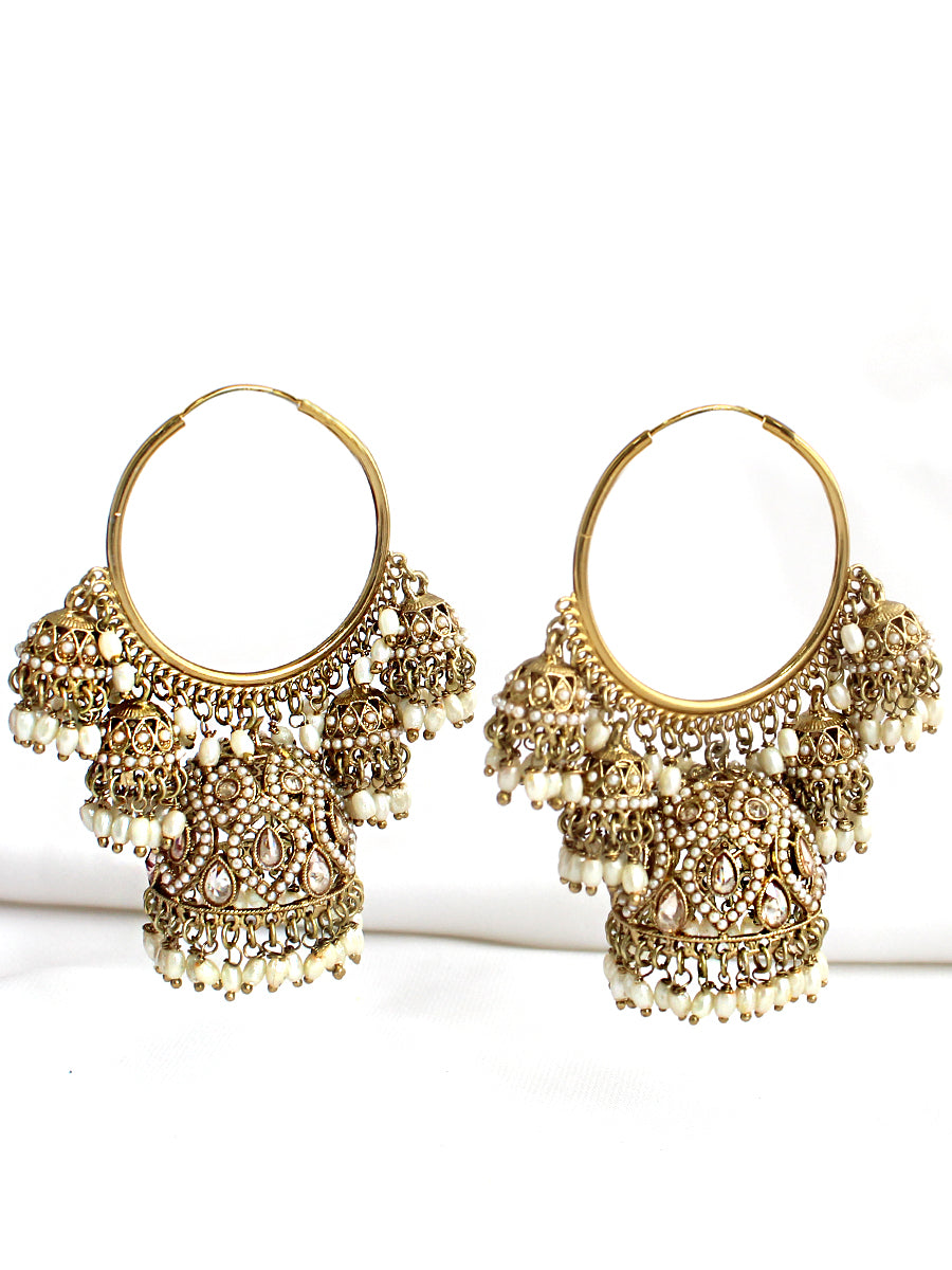 Jivika Jhumki Hoop Earrings-Gold