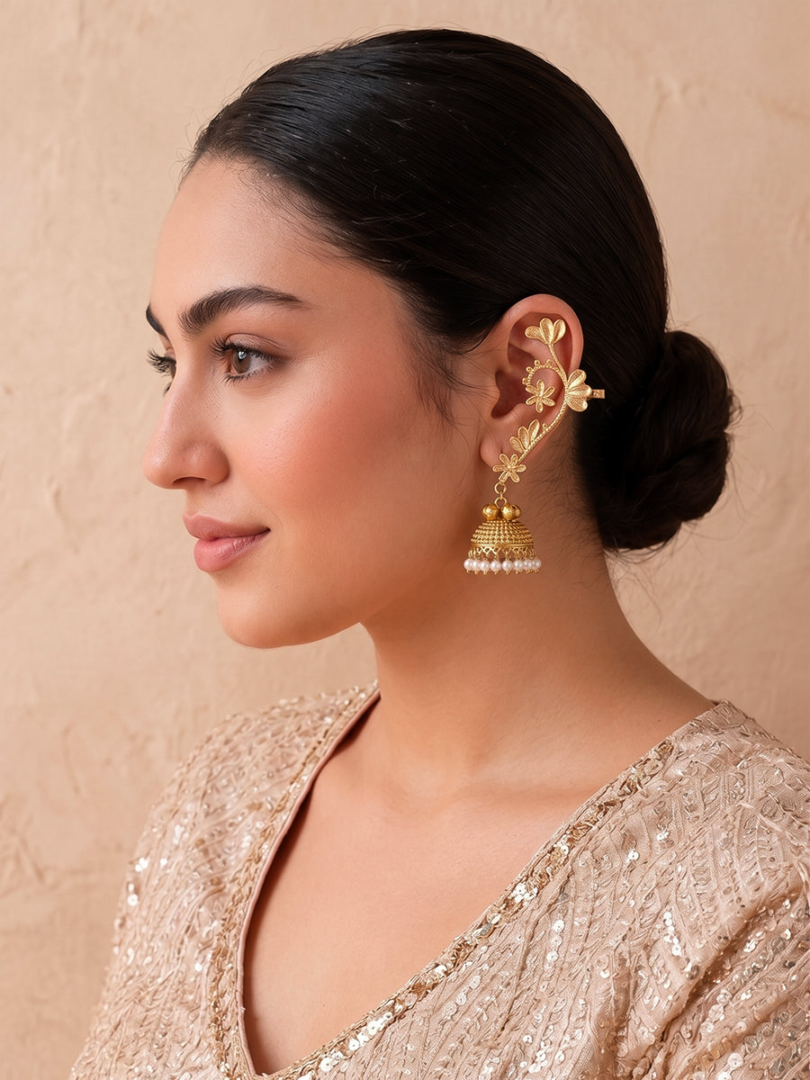 Vibha Kanphool Jhumki Earrings-Gold