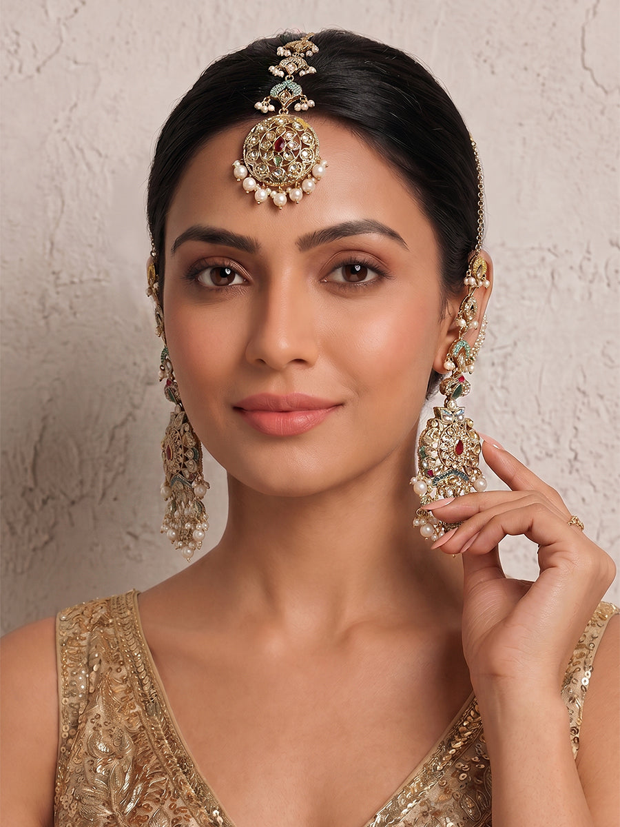 Rhea Earrings with Earchain & Tikka-Multicolor