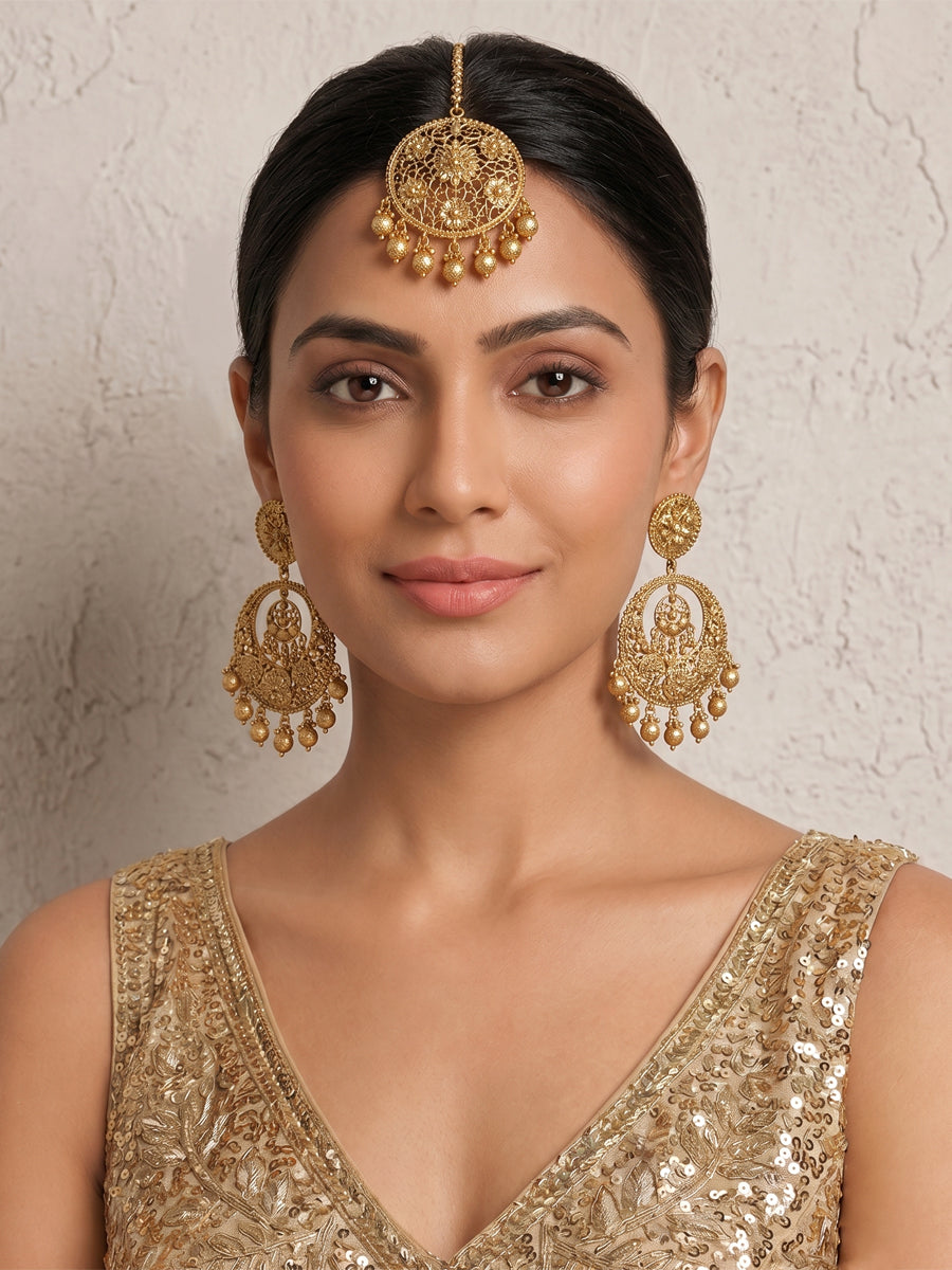 Ambika Earrings & Tikka-Gold