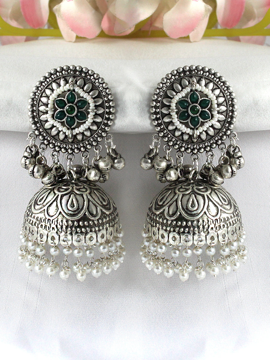 Pranjal Jhumki Earrings-Green