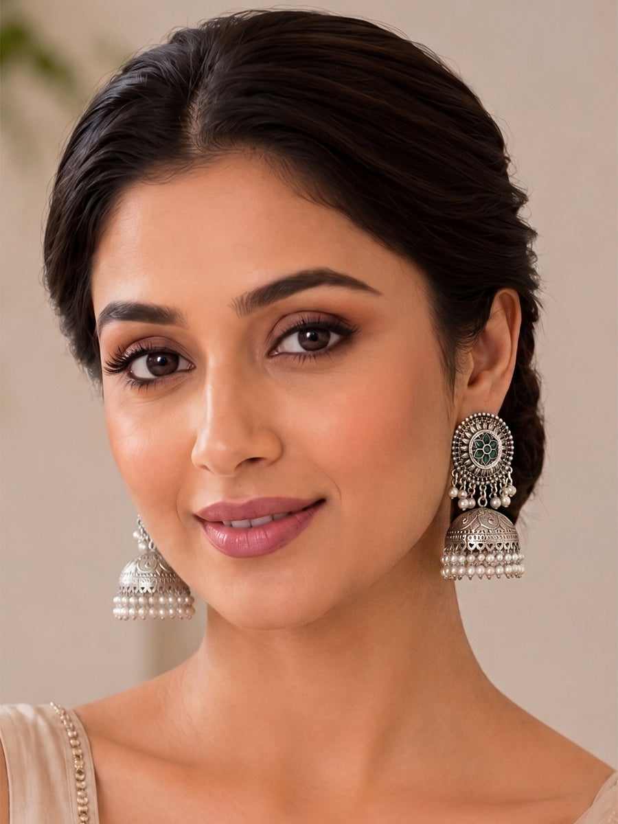 Pranjal Jhumki Earrings-Green