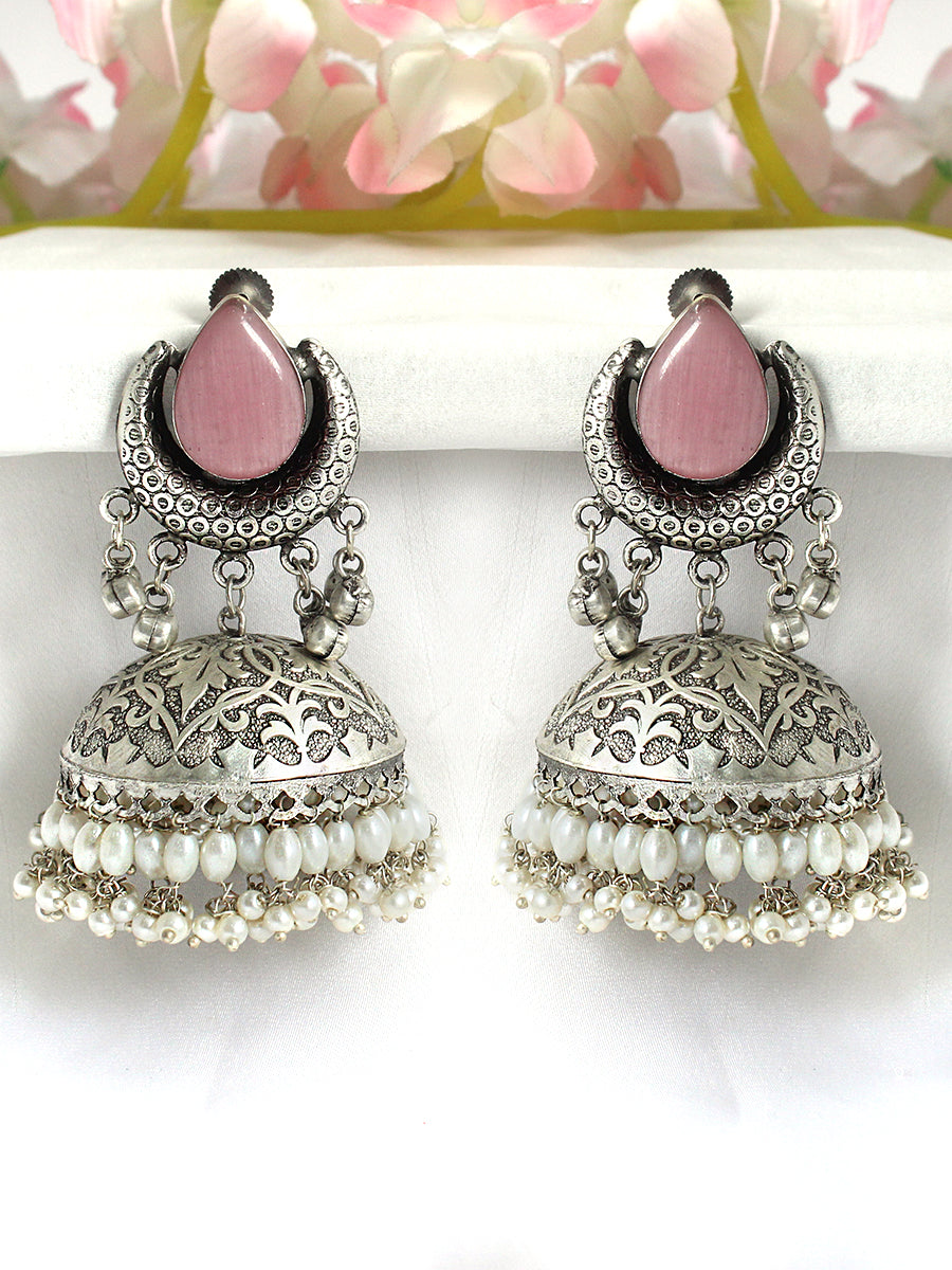 Keshini Jhumki Earrings-Pastel Pink
