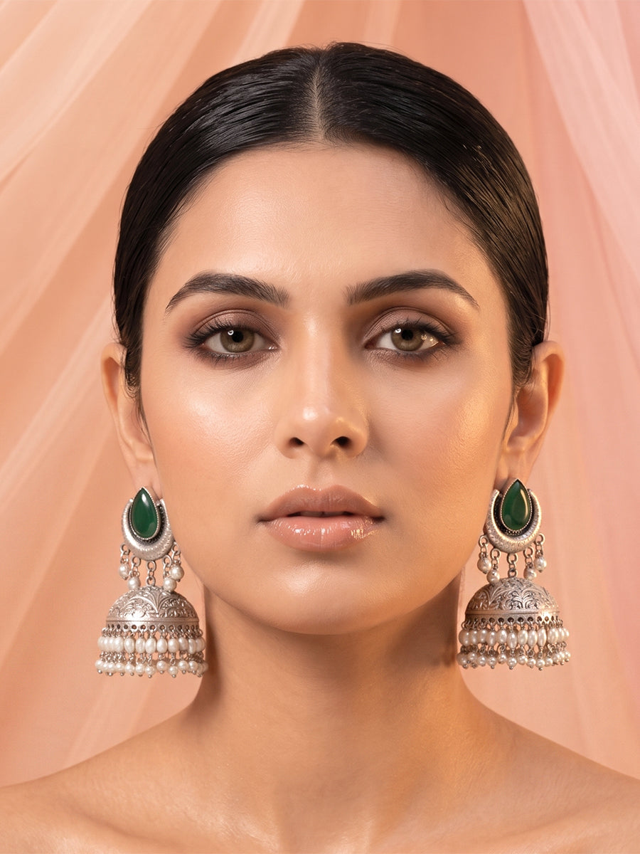 Keshini Jhumki Earrings-Green