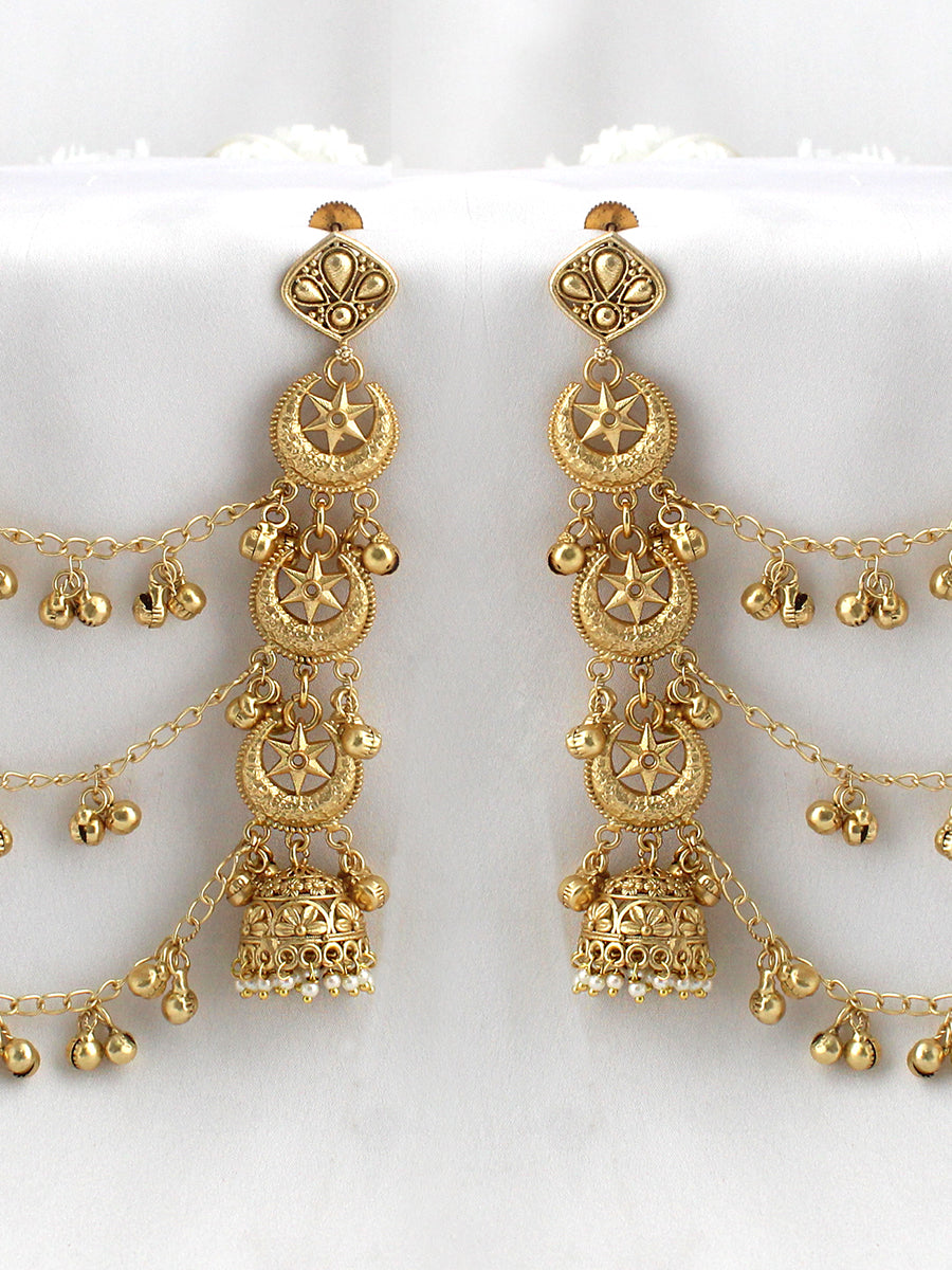 Aakriti Jhumki Earrings with Ear Chain-Gold