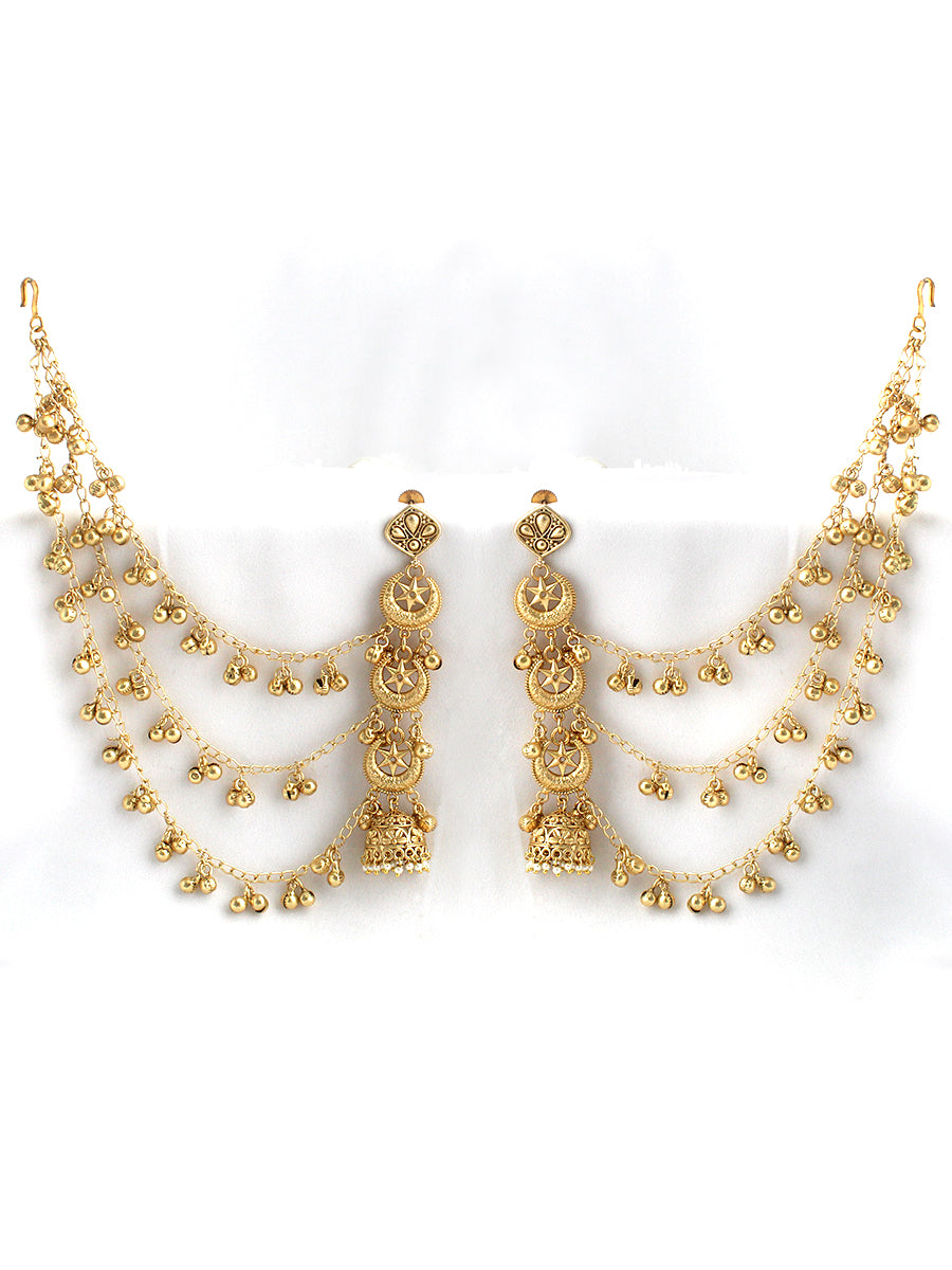 Aakriti Jhumki Earrings with Ear Chain-Gold