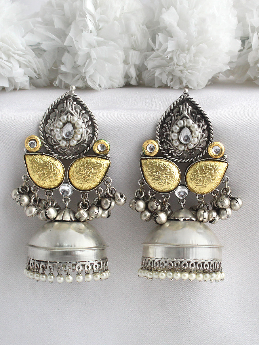 Sarika Jhumki Earrings-Silver