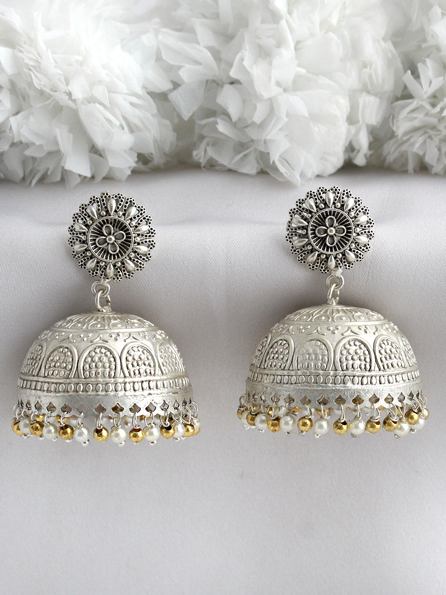 Veda Jhumki Earrings-Silver