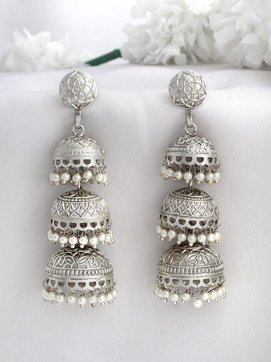 Nihika Jhumki Earrings-Silver
