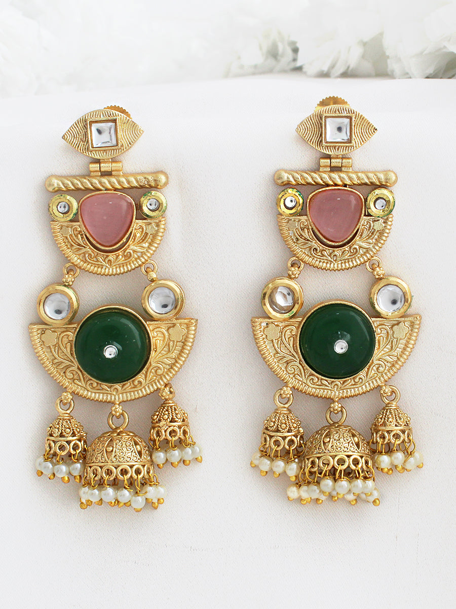 Sharvari Earrings-Pink / Green