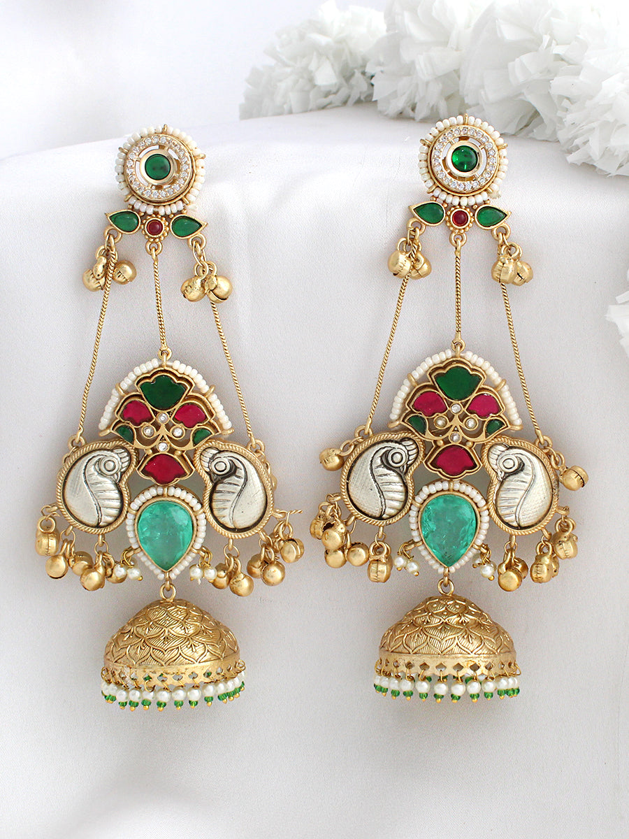 Samridhi Long Jhumki Earrings-Multicolor