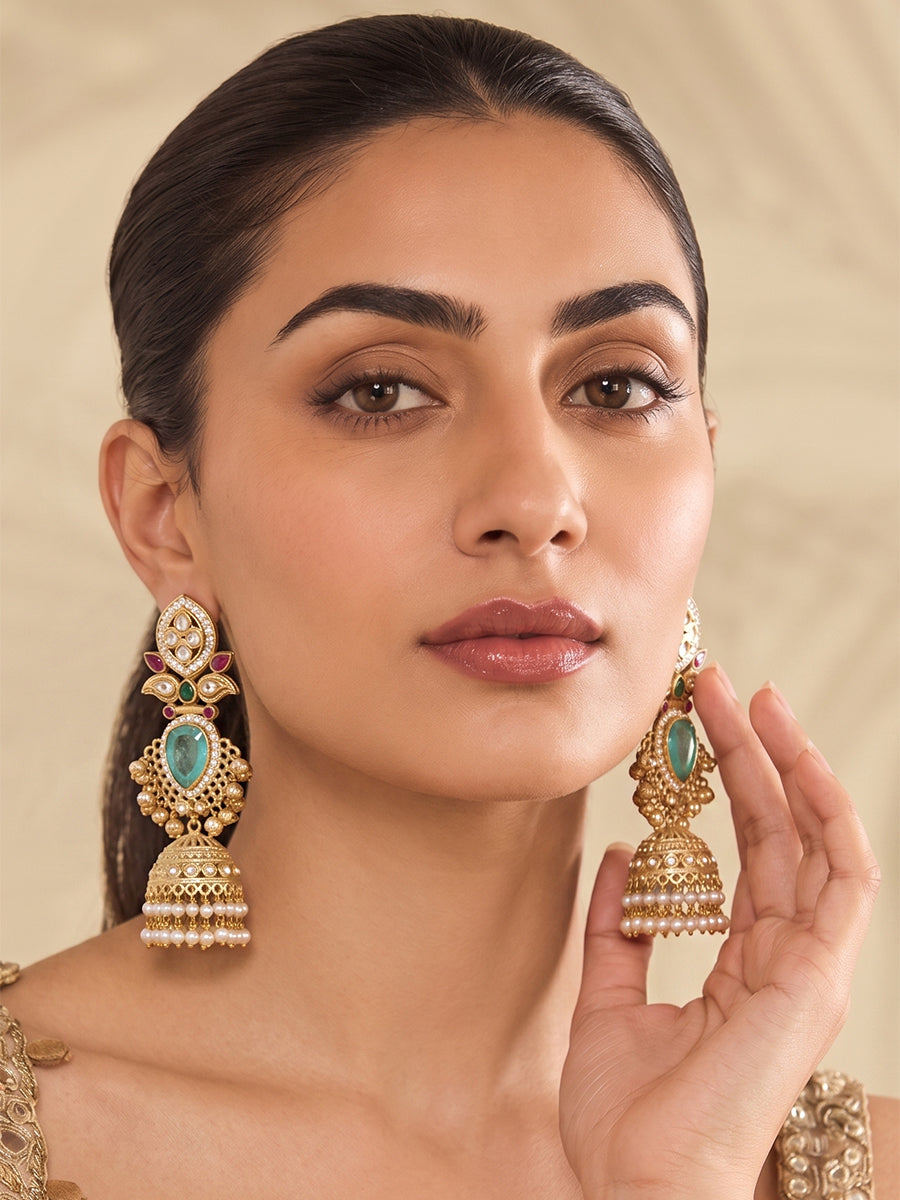 Sritika Long  Jhumki Earrings -Multicolor