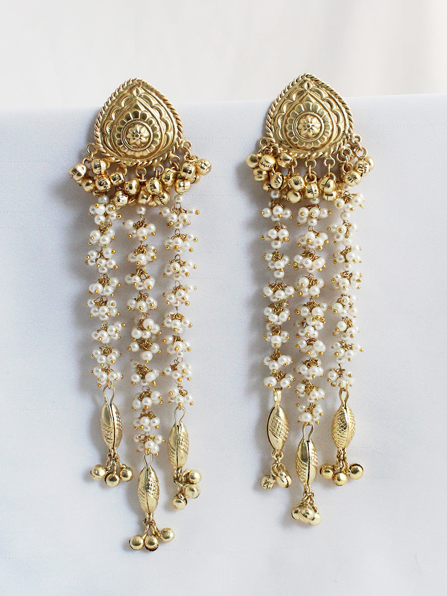 Saavi Long Earrings-Gold