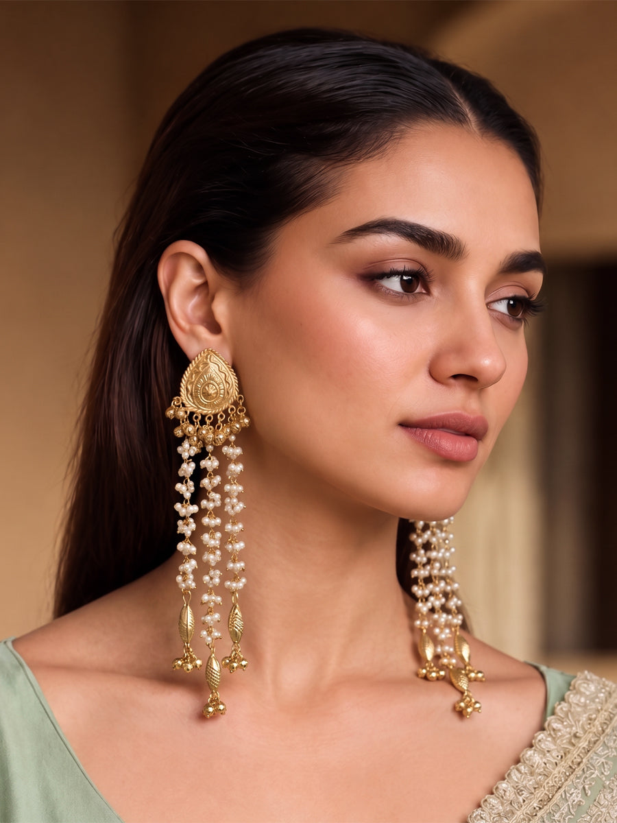 Saavi Long Earrings-Gold