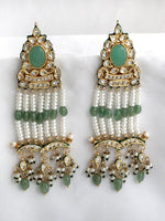 Vedika Kundan Long Earrings-Mint Green